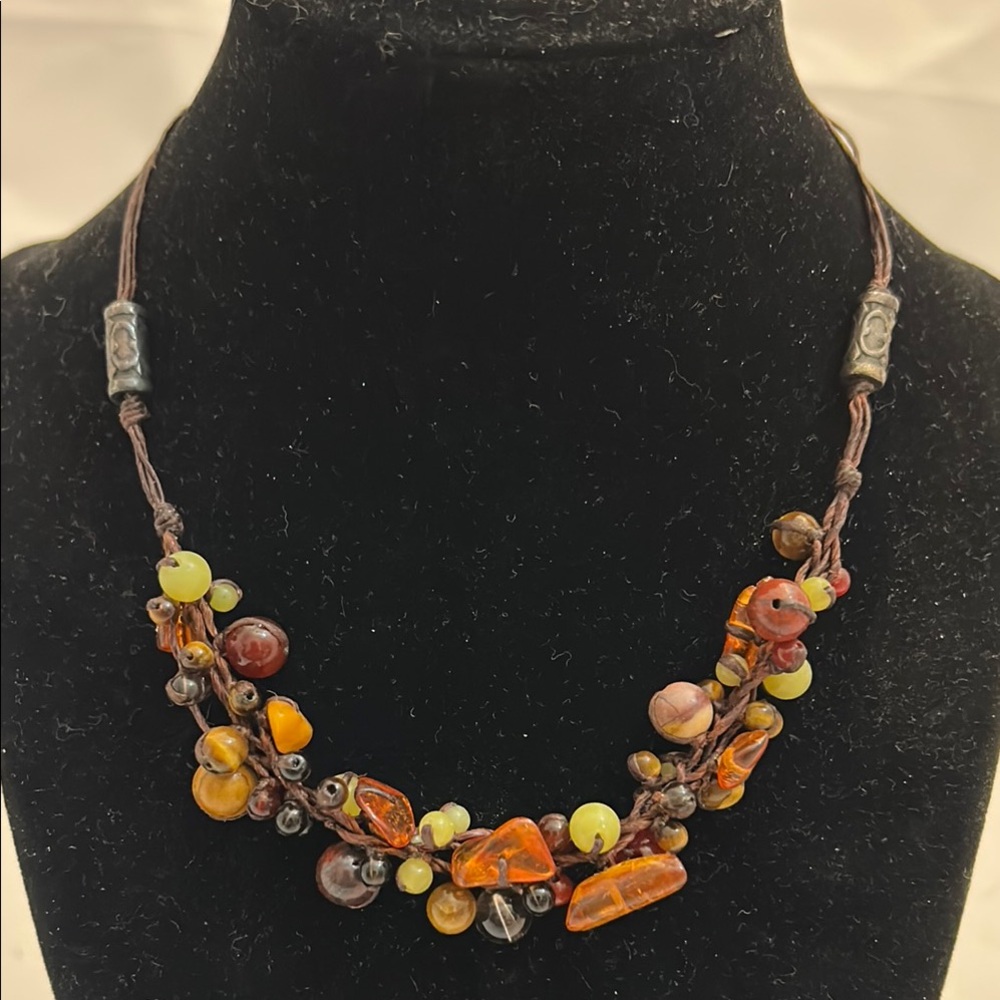 Amber and Agate Beaded 17’ Necklace